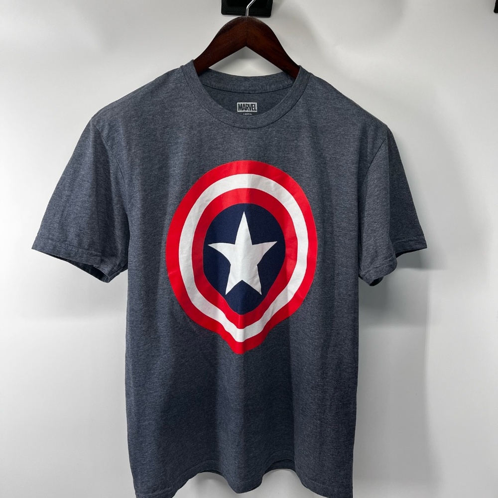 Marvel Captain America t‎ shirt  size: Large color: Grayish blue
